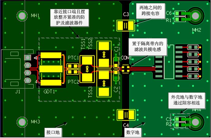 What are the circuit design schemes for the RS485 interface in EMC testing?